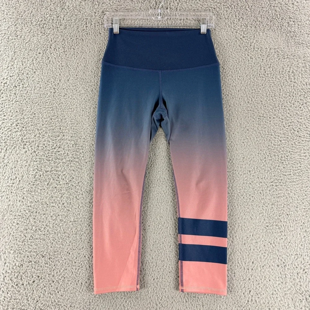 Alo Yoga Leggings Womens S Blue Pink Ombre Gradient High Waist Crop RN87370 Yoga